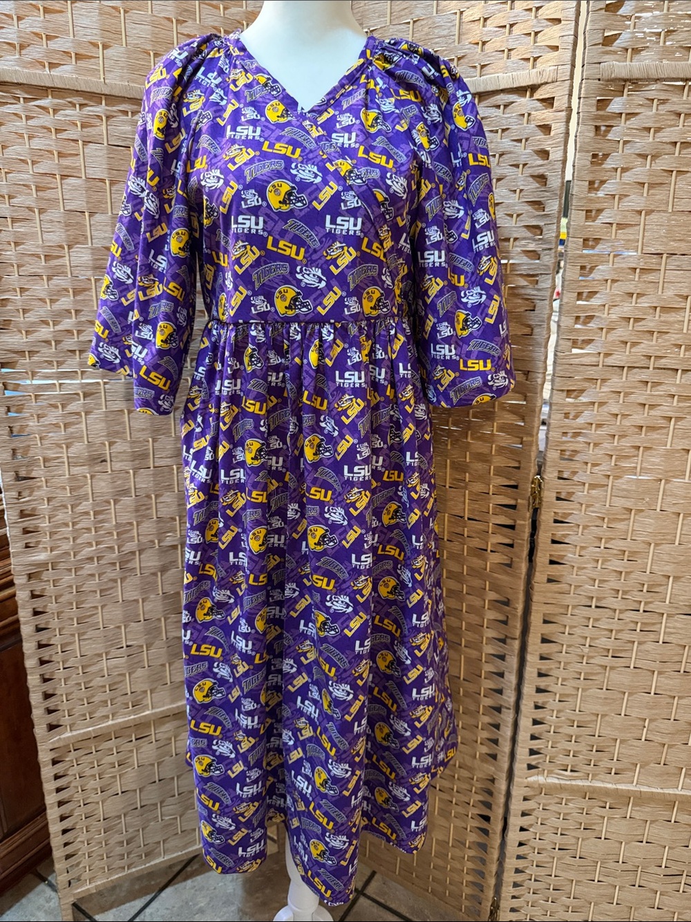 Hand Crafted Purple and Gold Team Print Maxi Dress
